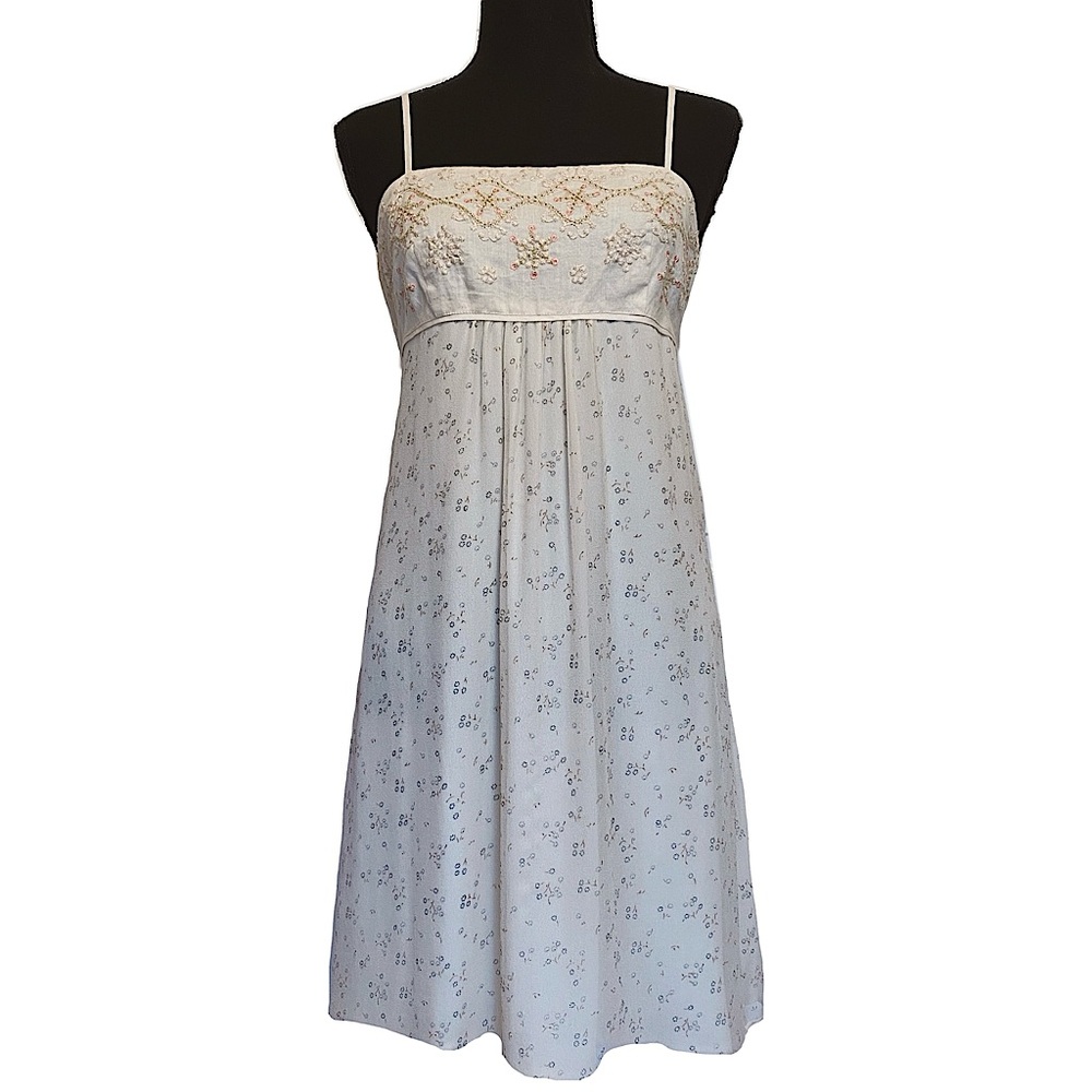 French Connection Silk Floral Embroidered Babydoll Dress Coquette